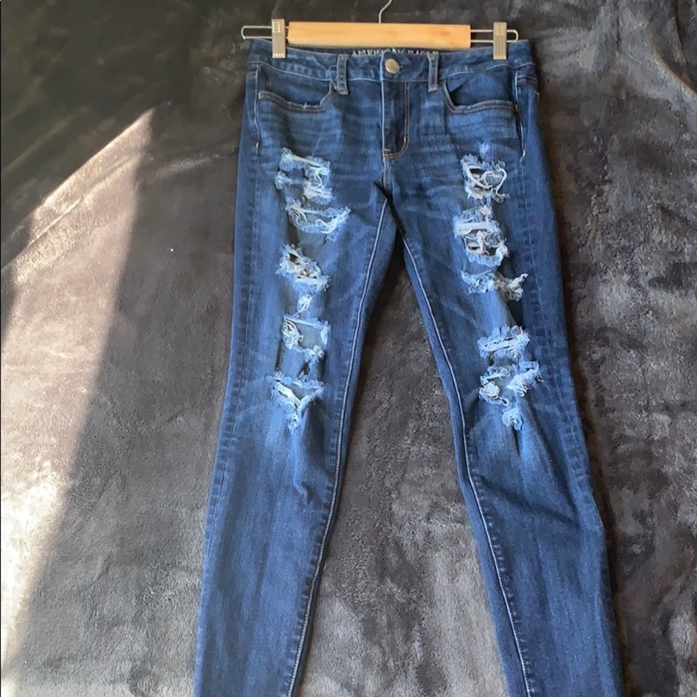 American Eagle super stretch skinny jeans.